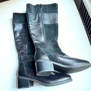 New Clarks Boots 7.5M Black Suede /Leather Knee High Heeled  Casual